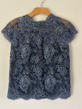 Ermanno Scervino Made In Italy Blue Lace Short Sleeve Blouse